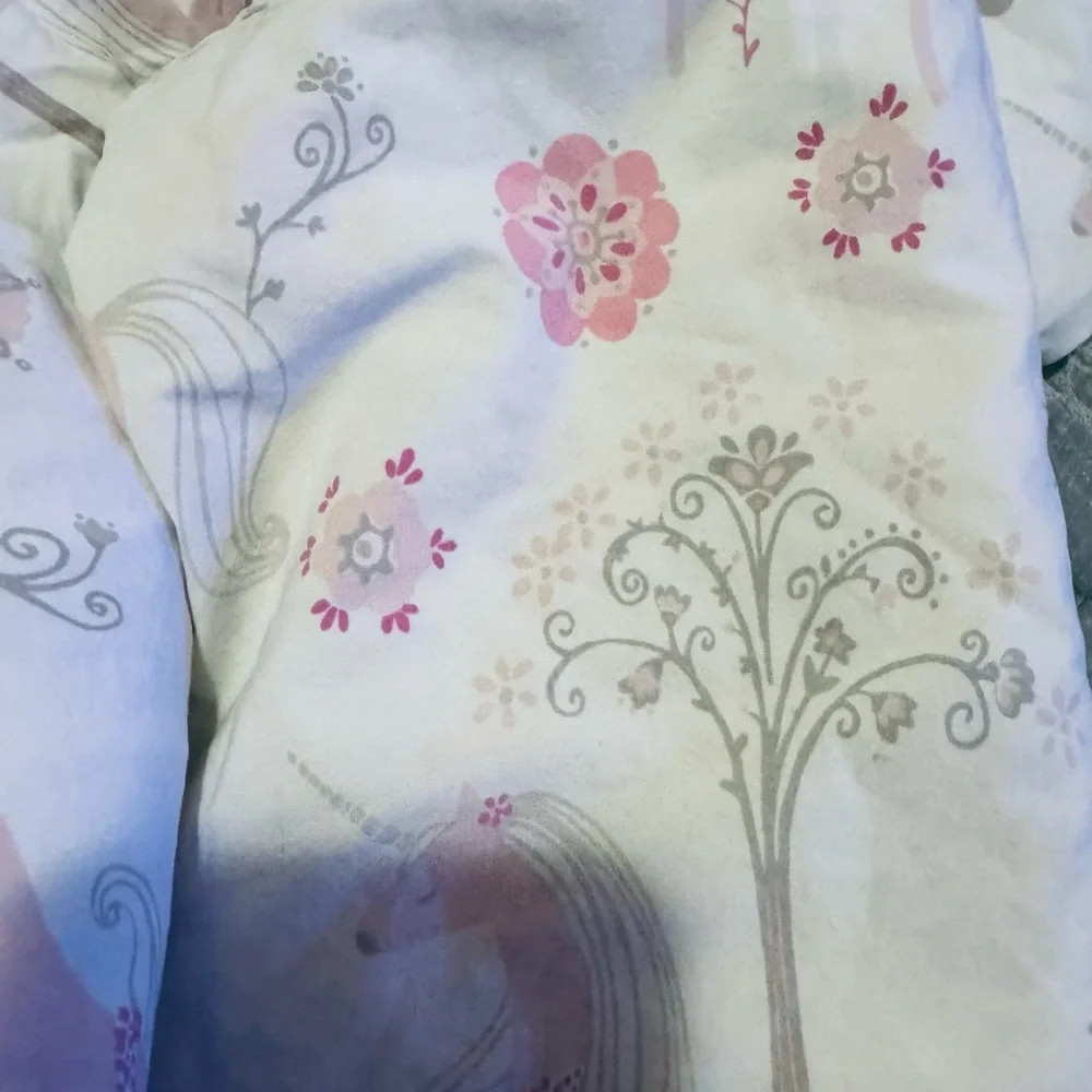 Pottery Barn Pink and White Unicorn Duvet Cover Set
